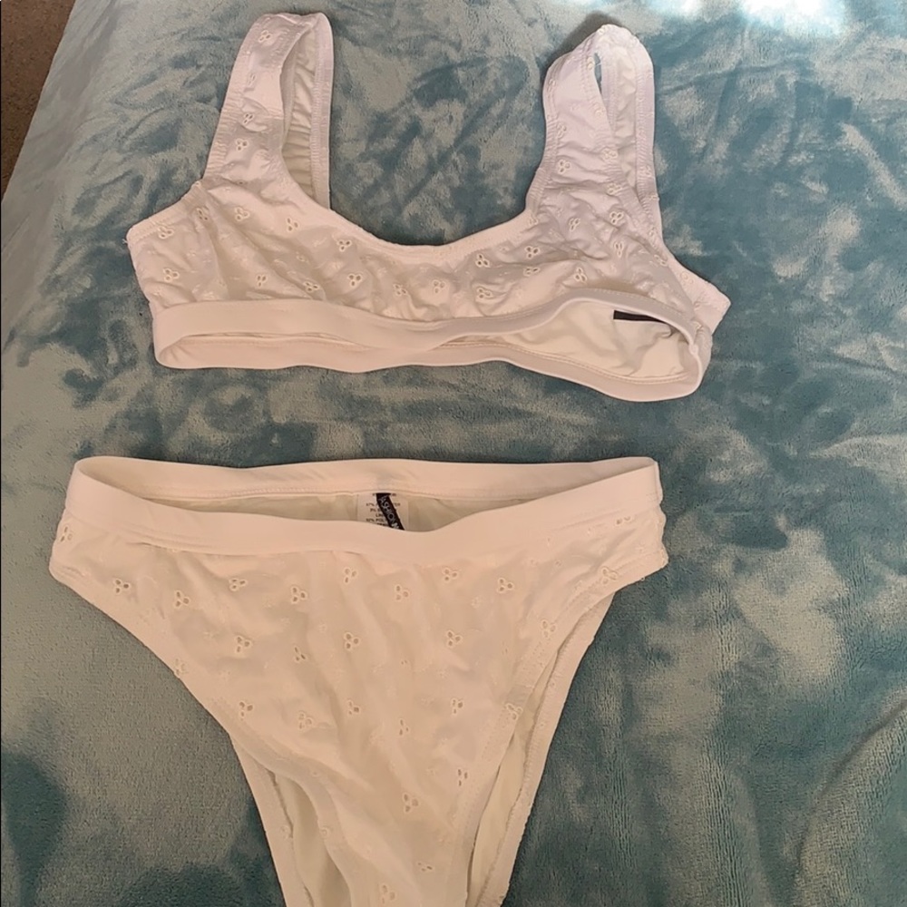 two piece white bathing suit